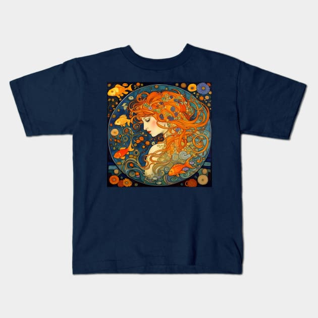 Art Nouveau Beautiful Woman Of The Waters Kids T-Shirt by LittleBean